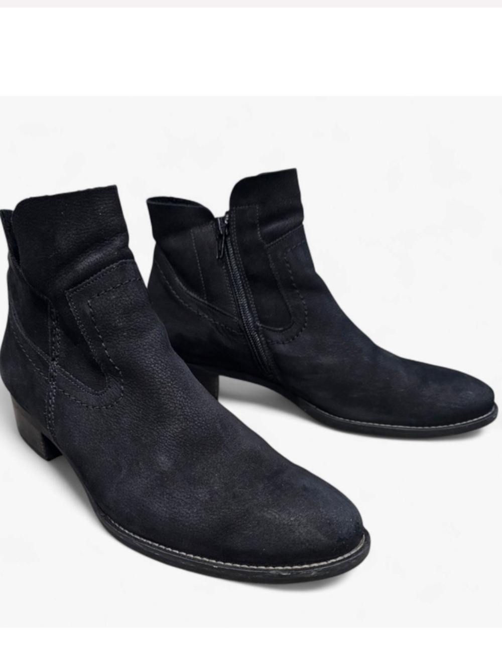 PAUL GREEN Boston Black Nubuck Leather Block Heel Ankle Boots UK 5.5/US 8M